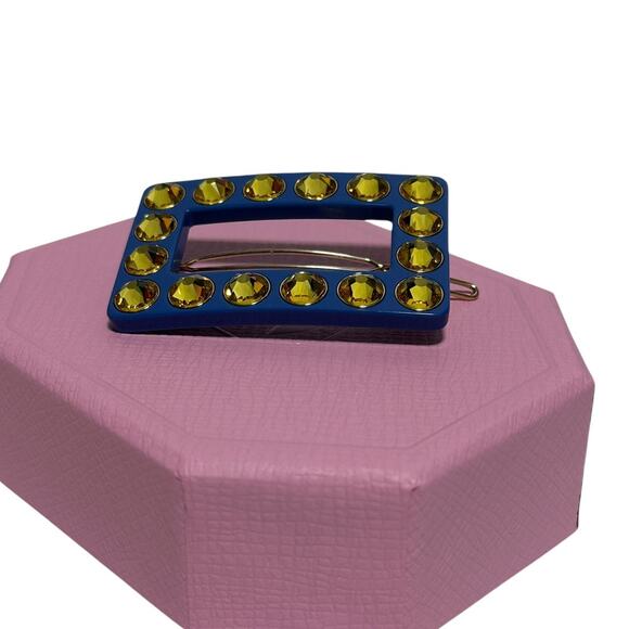 Swarovski Hair clip Round cut, Rectangular shape, Blue, Gold-tone plated main image 8